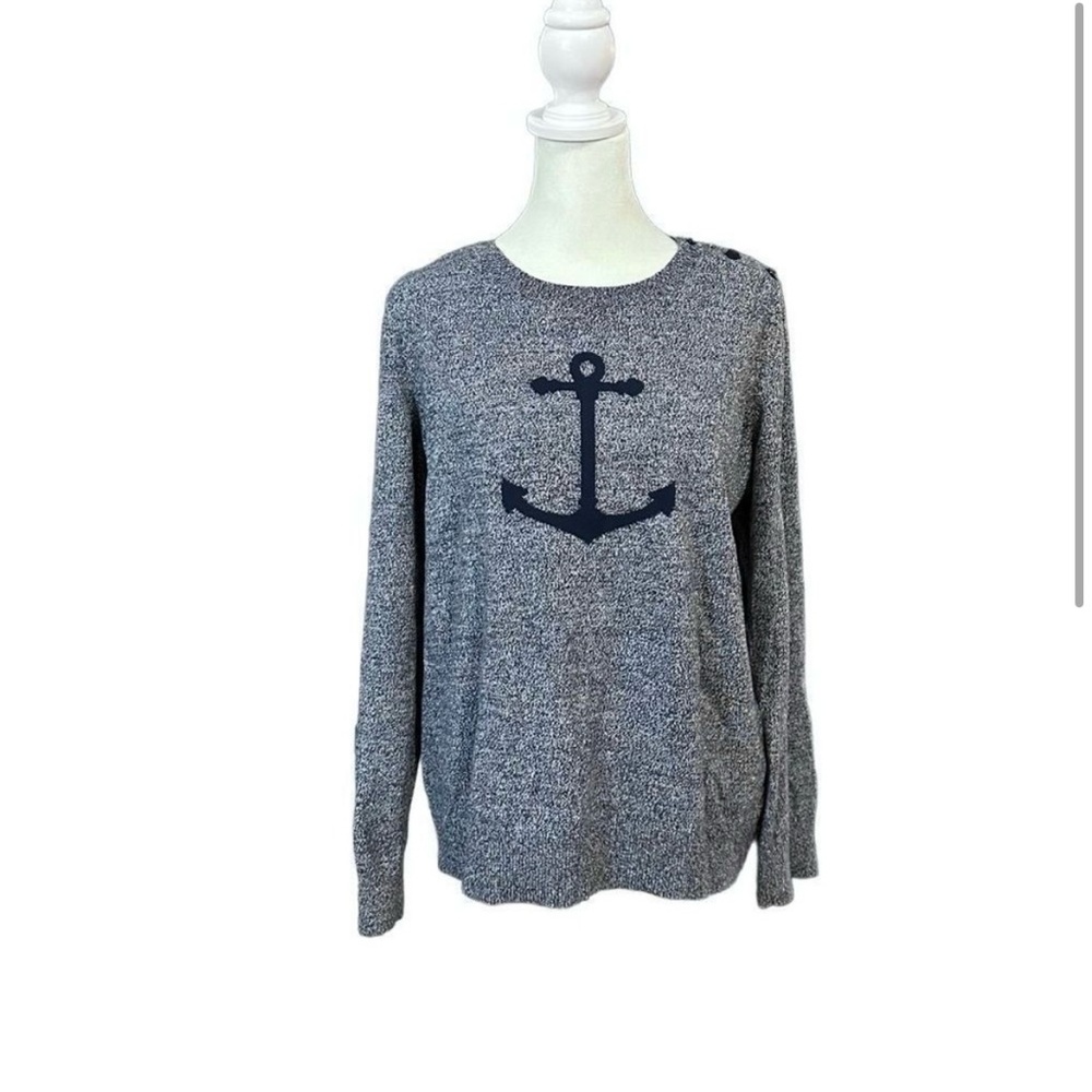 Nautica Heather Blue Anchor Long Sleeve Crewneck Pullover Sweater Size Large